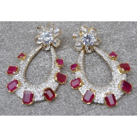 Ruby Studded American Diamonds Earrings